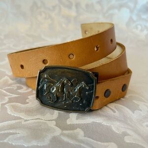 Vintage Belt Buckle Wild Mustang Horses Solid Brass BTS 1979 American Wild West